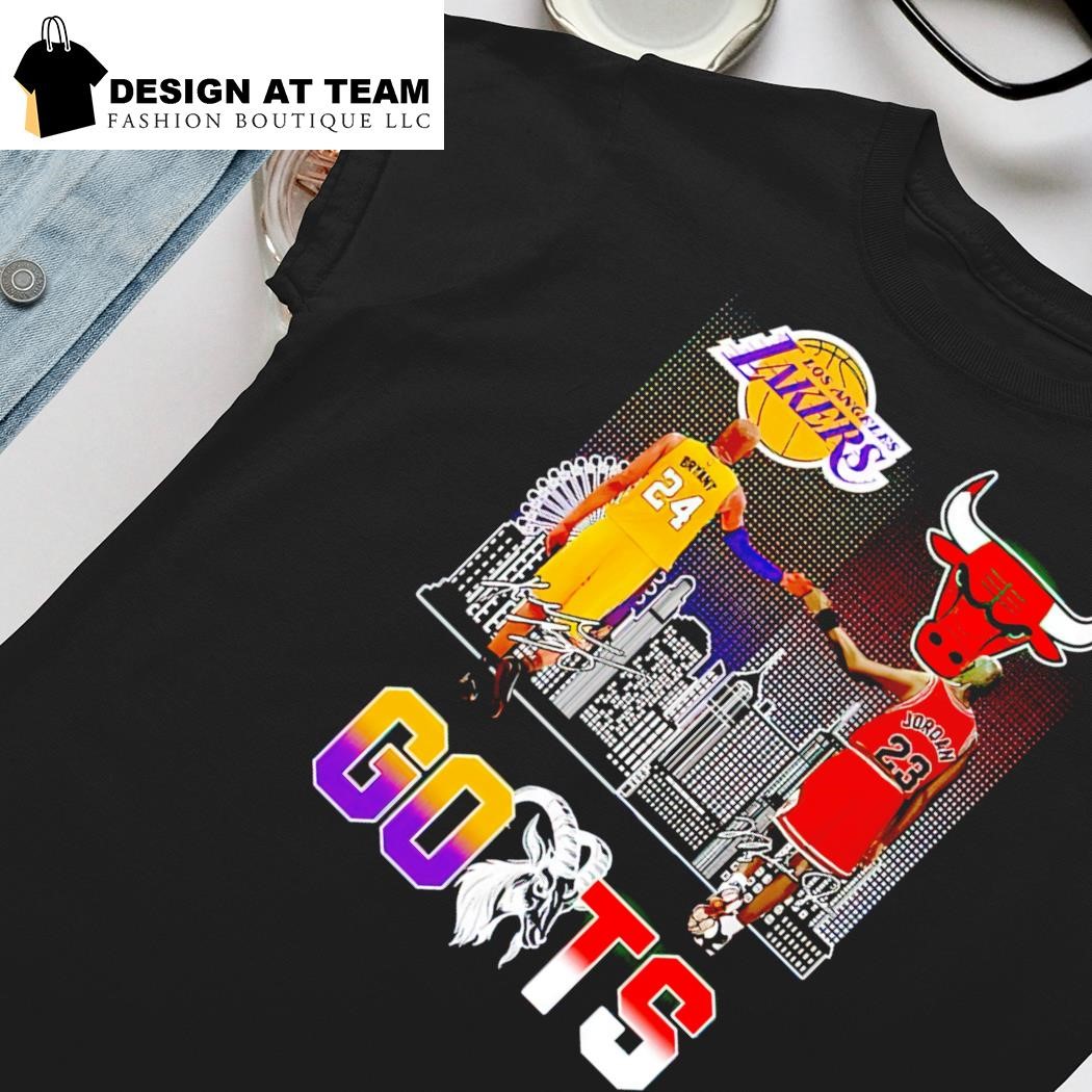 Official Los angeles Lakers Kobe Bryant and chicago bulls michael Jordan  goat signatures 2023 T-shirt, hoodie, tank top, sweater and long sleeve t- shirt