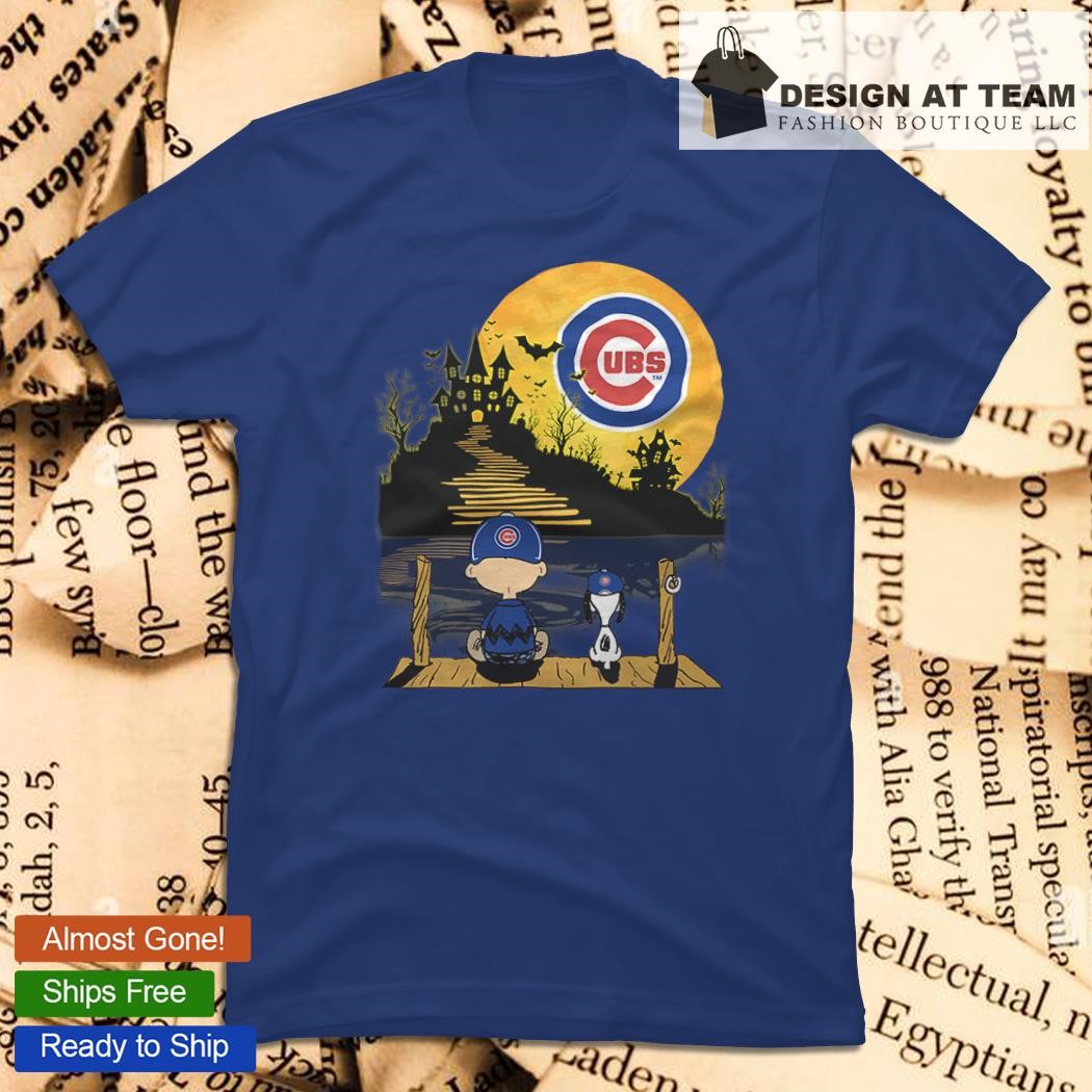 Snoopy Charlie Brown Sit Under Moon Chicago Cubs Halloween Shirt