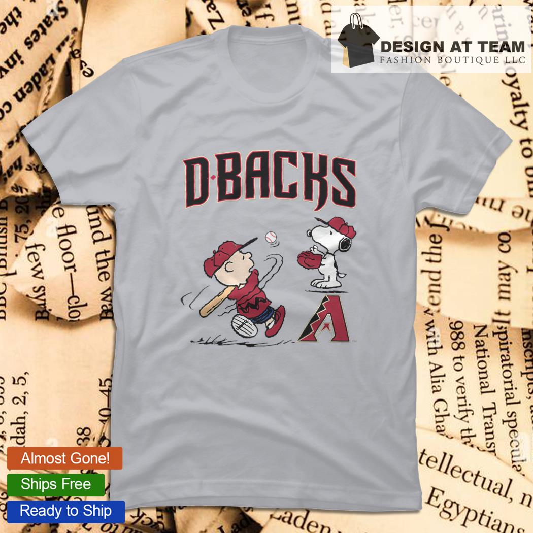 Peanuts Charlie Brown And Snoopy Playing Baseball Arizona Diamondbacks T- Shirt - TeeNavi