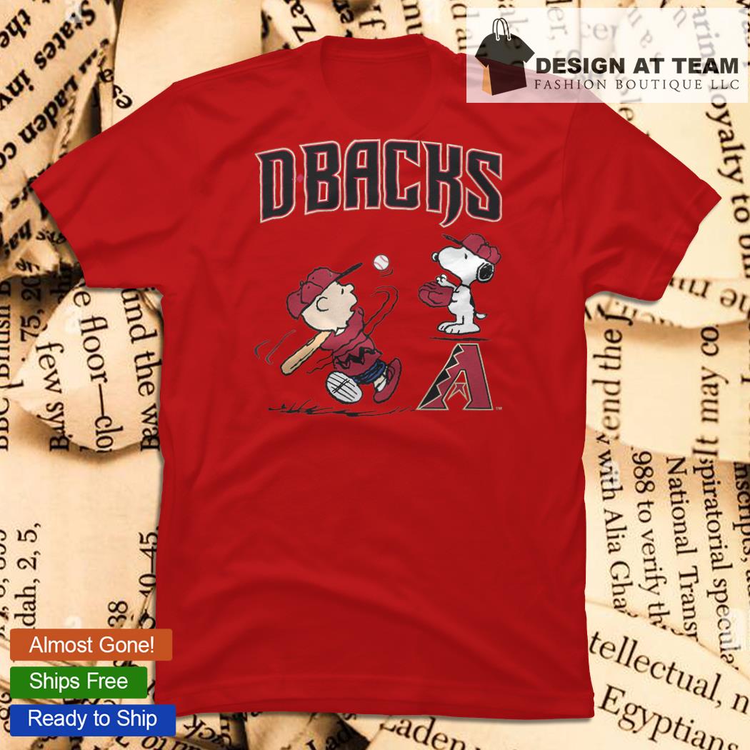 Peanuts Charlie Brown And Snoopy Playing Baseball Arizona Diamondbacks T- Shirt - TeeNavi