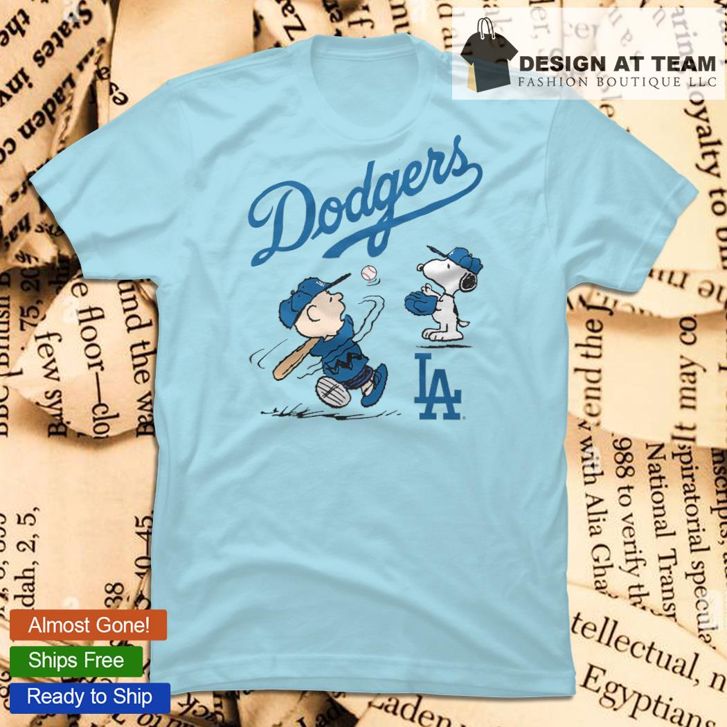 Peanuts Charlie Brown And Snoopy Playing Baseball Los Angeles Dodgers T- Shirt - TeeNavi