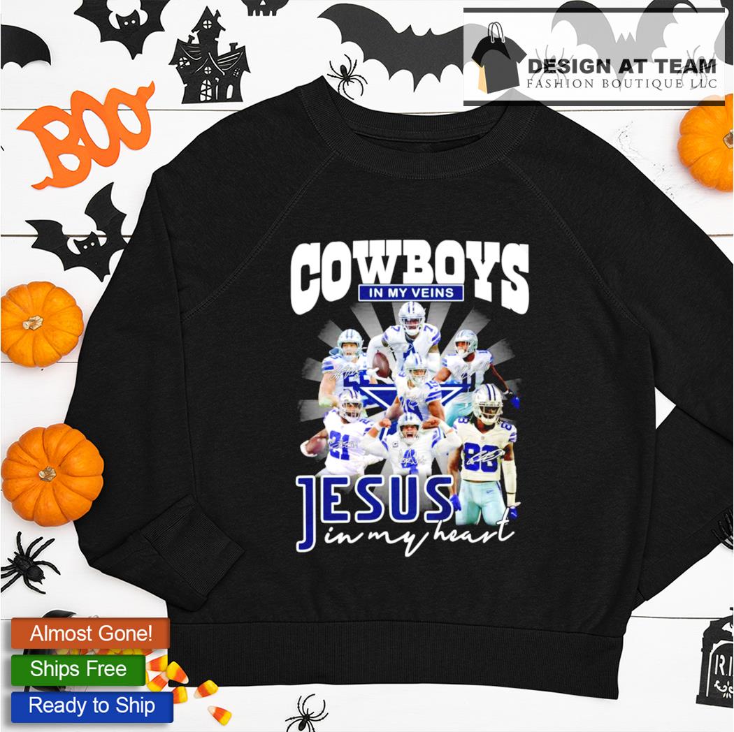 Funny Dallas Cowboys in my veins Jesus in my heart signatures shirt,  hoodie, sweater, long sleeve and tank top