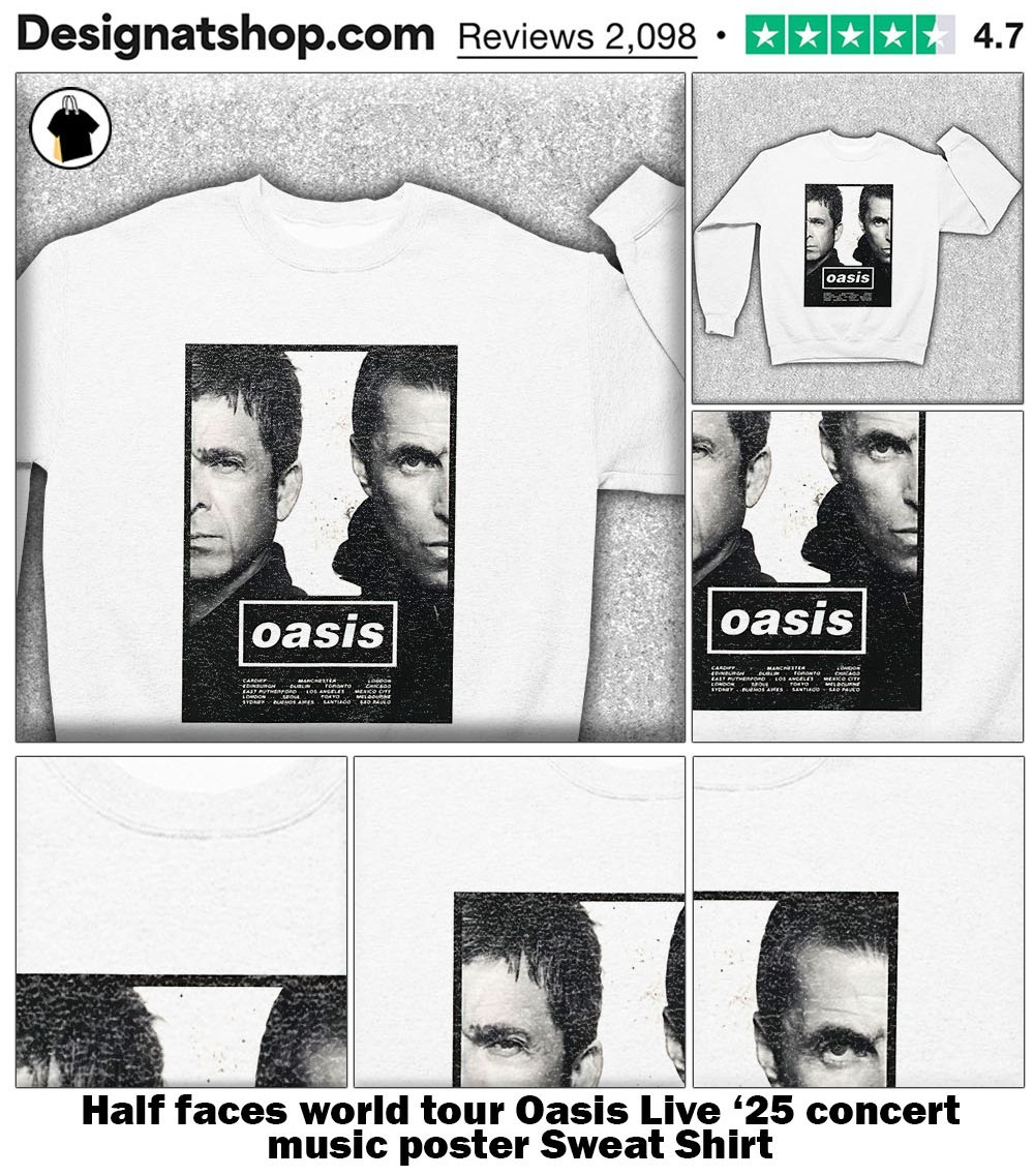 Half faces world tour Oasis Live '25 concert music poster shirt