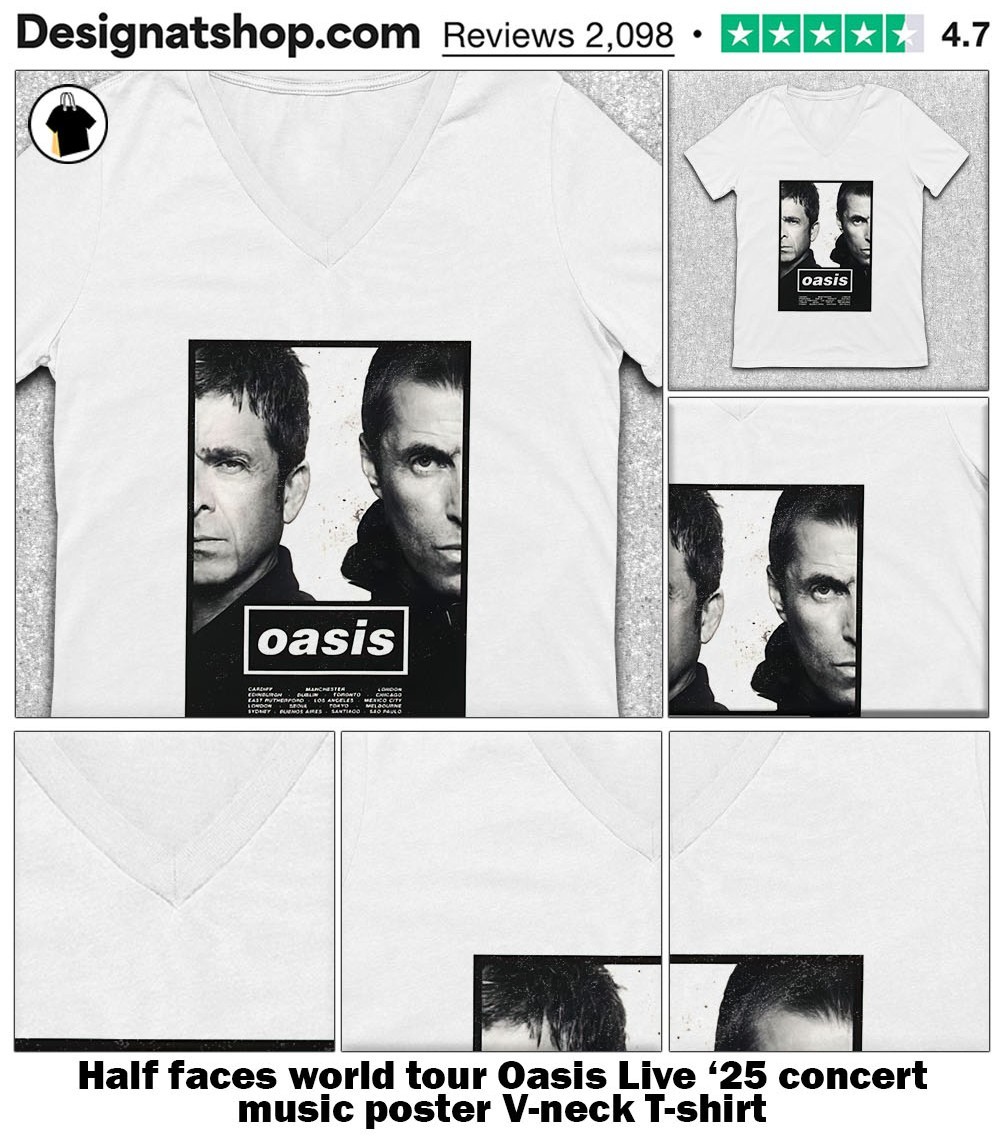 Half faces world tour Oasis Live '25 concert music poster shirt